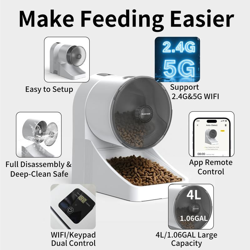 Tiktokshopblackfriday - Geoorood 4L Automatic Cat Feeder Smart Pet Food Dispenser for Cats & Small Pets Indoor Timed Dry Food Feeding 2.4/5G Connectivity ABS Material Sleek Design #Tiktokshopcybermonday